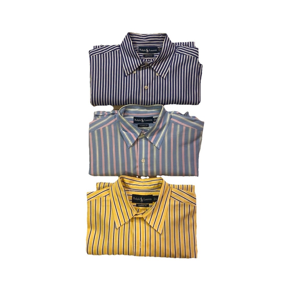 Ralph Lauren Dress Shirt Classic Men’s XL LOT Of 3 Striped Pony Embroidered